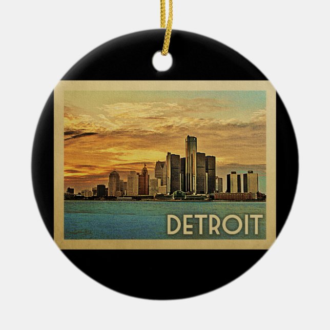 Detroit Michigan Vintage resor Julgransprydnad Keramik (Framsidan)