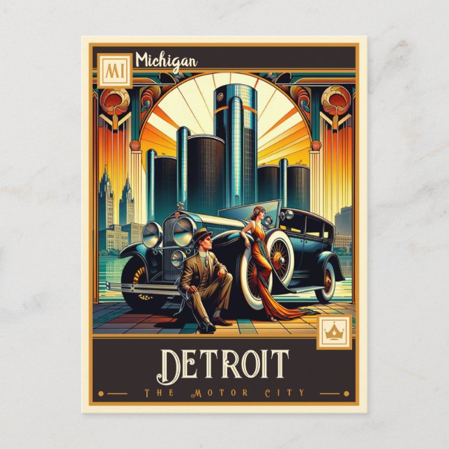 Detroit Michigan | VINTAGE Vykort (Framsida)