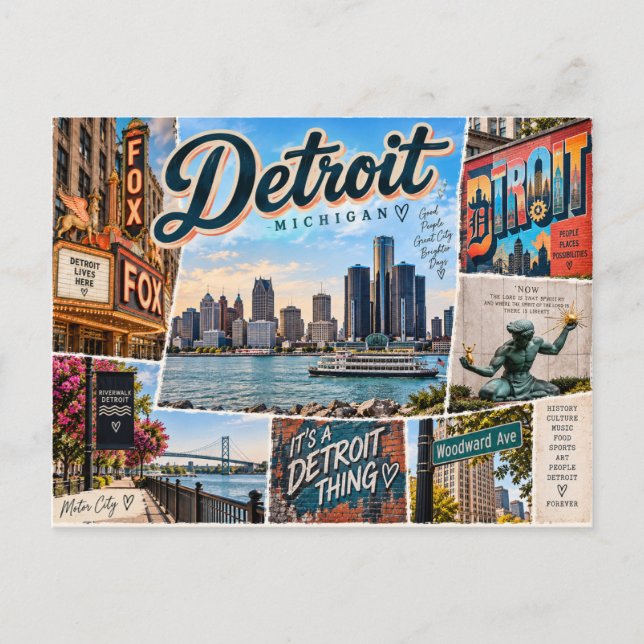 Detroit Michigan Vykort (Framsida)