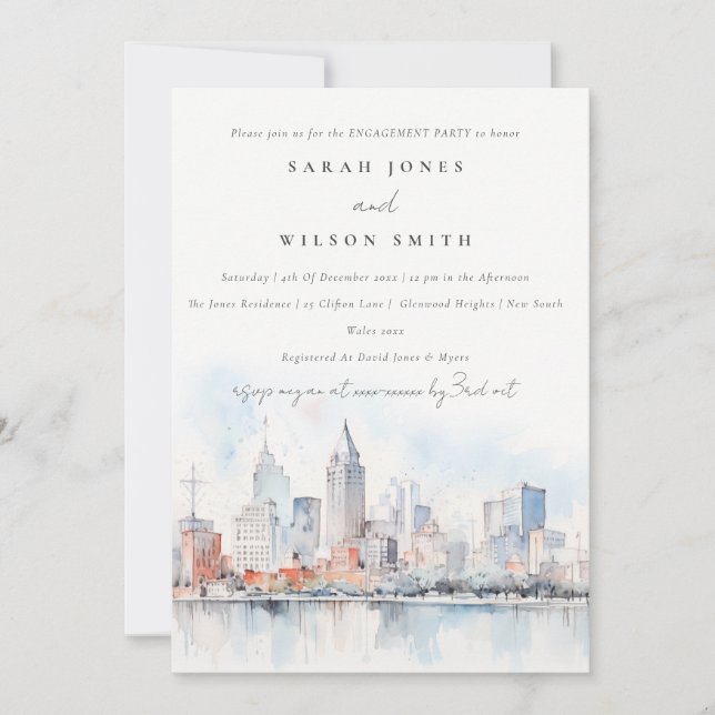 Detroit Michigan Watercolor Landscape Engagement Inbjudningar (Framsida)