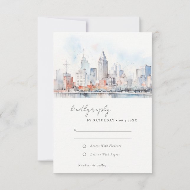 Detroit Michigan Watercolor Landscape Wedding OSA Kort (Framsida)
