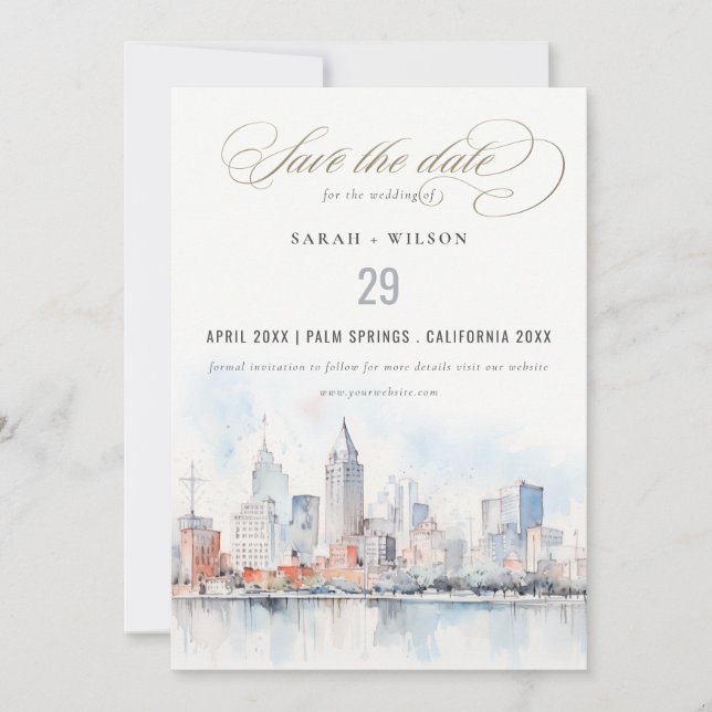 Detroit Michigan Watercolor Landscape Wedding Spara Datumet (Framsida)