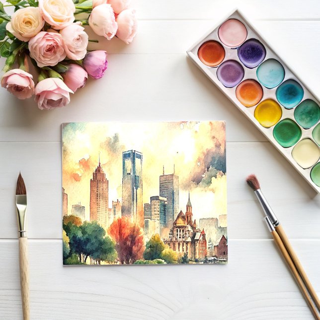 Detroit Michigan Watercolor Painting Vykort (Skapare uppladdad)