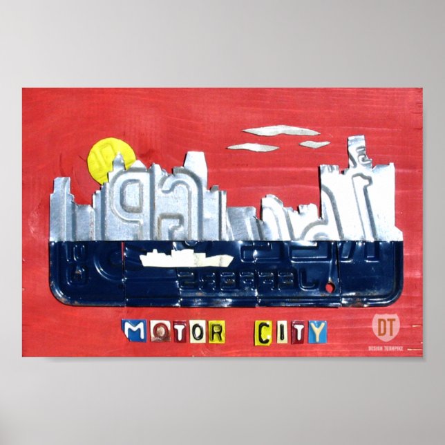 Detroit: Motor City License Plate Art Poster (Framsidan)