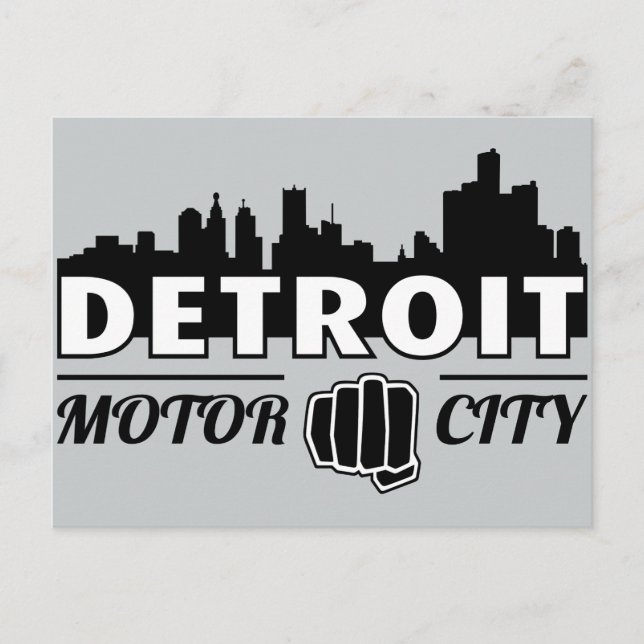 Detroit Motor City Skyline vykort (Framsida)