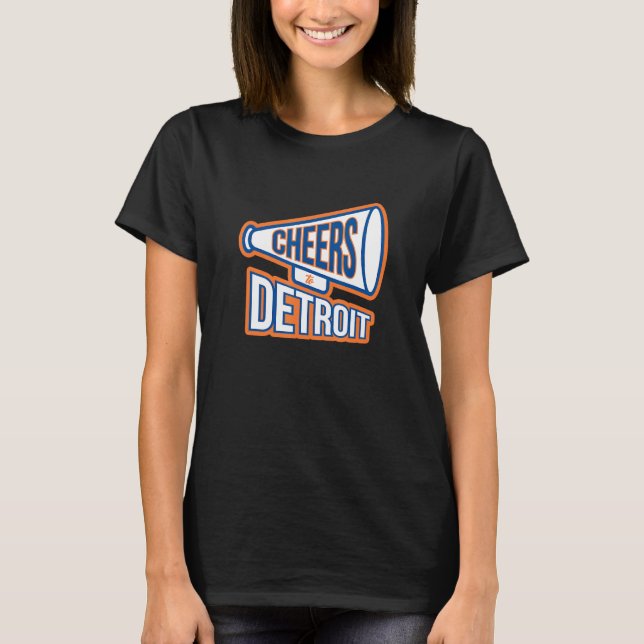 Detroit Navy Blue And Orange Megaphone T Shirt (Framsida)