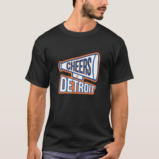 Detroit Navy Blue And Orange Megaphone T Shirt (Framsida)