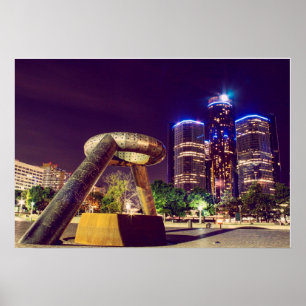 Detroit Night Skyline Poster