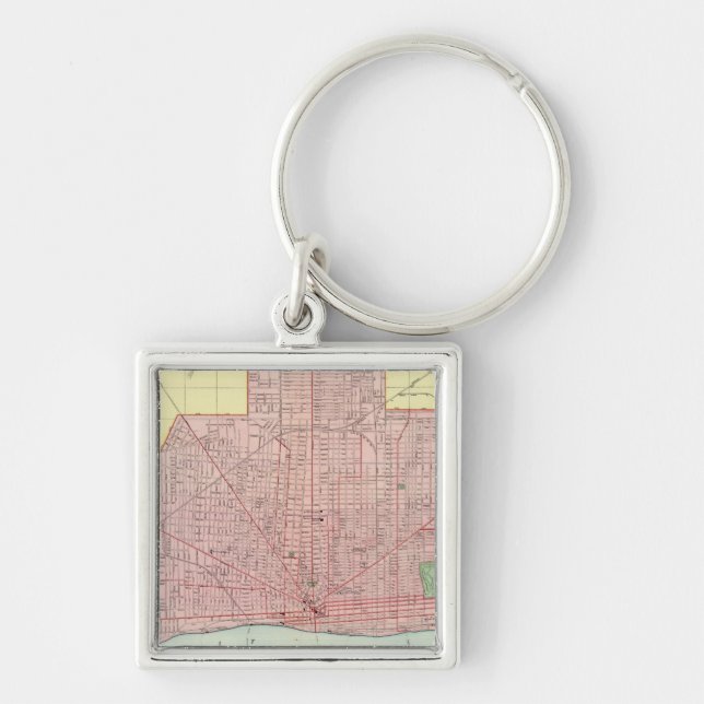 Detroit och kinditet fyrkantig silverfärgad nyckelring (Framsidan)