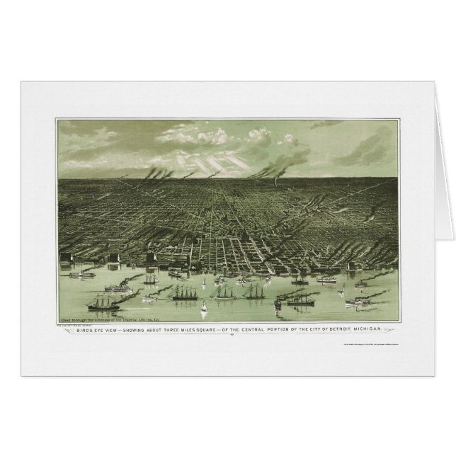 Detroit panorama- karta för MI - 1889 Hälsningskort (Framsidan Horizontal)