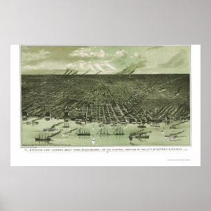Detroit panorama- karta för MI - 1889 Poster