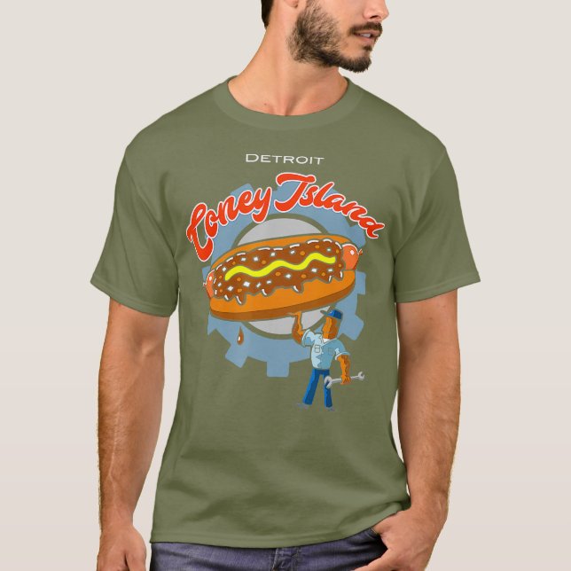 Detroit Pride Coney Island Hett Hund T Shirt (Framsida)