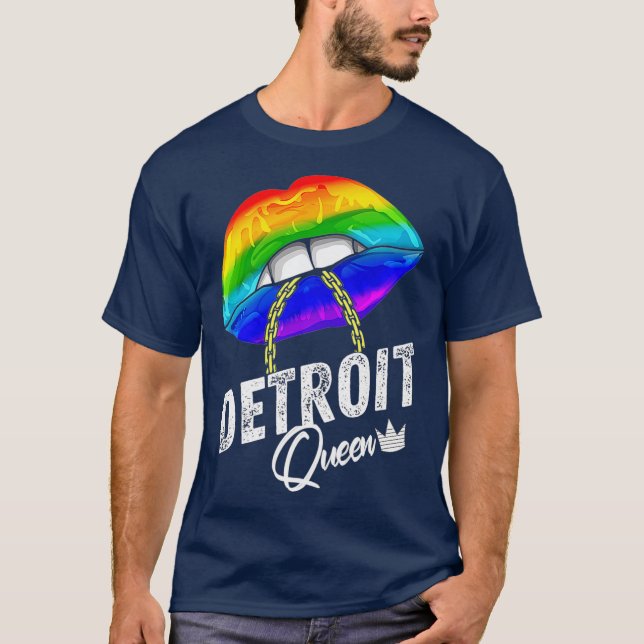 Detroit Queen LGBTQ Gay pride Rainbow Flagga City T Shirt (Framsida)