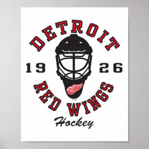 Detroit Red Wings ishockeymask grå officiellt lice Poster