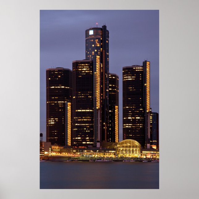 Detroit Renaissance Center på Dusk Poster (Framsidan)