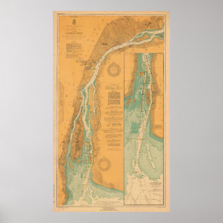 Detroit River Chart Karta Poster