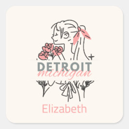Detroit Rosa Flowers Anpassningsbar Square Sticker Fyrkantigt Klistermärke