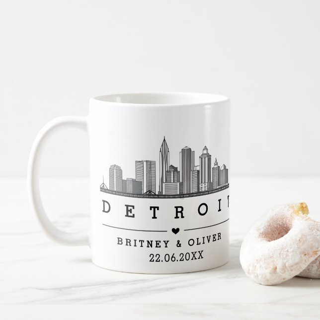 DETROIT Siluett – Anpassad bröllopsfavorit Kaffemugg (Med munk)