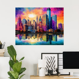 Detroit Skyline Colorful Abstrakt Art Poster