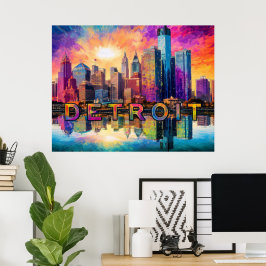 Detroit Skyline Colorful Abstrakt Art Poster