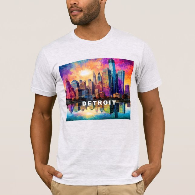 Detroit Skyline Graffiti Art T Shirt (Framsida)