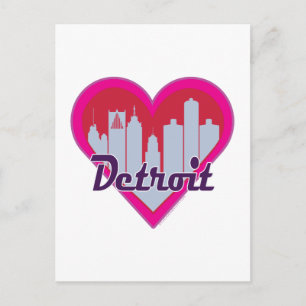 Detroit Skyline Heart Vykort