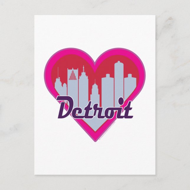 Detroit Skyline Heart Vykort (Framsida)