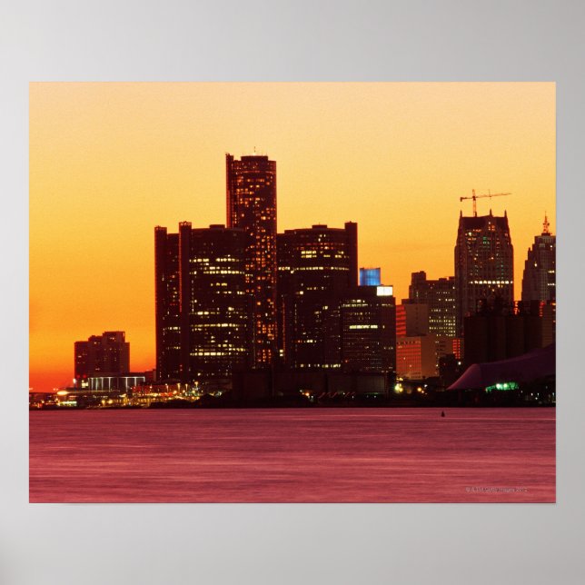 Detroit skyline i färgat solnedgång poster (Framsidan)