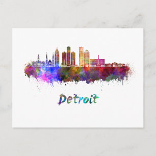 Detroit skyline i vattenfärg vykort