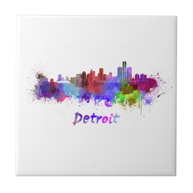 Detroit skyline in watercolor kakelplatta (Framsidan)
