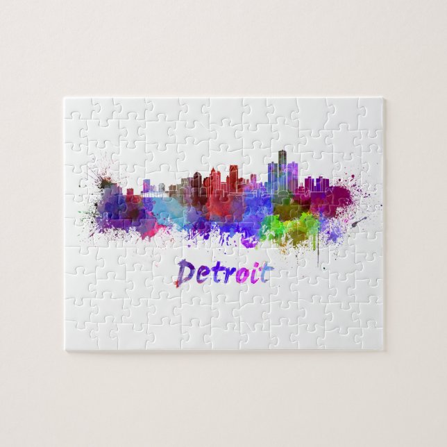Detroit skyline in watercolor pussel (Horisontell)