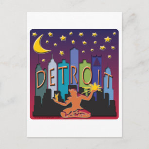Detroit Skyline Mega Färg Vykort