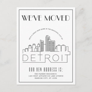Detroit Skyline Modern Deco Change of Adress Meddelande Vykort