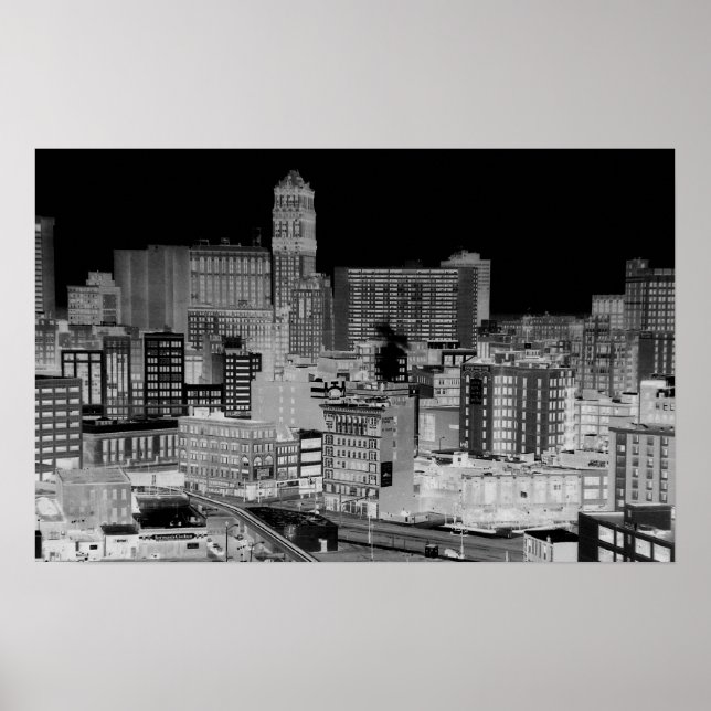 Detroit Skyline Negativ Poster (Framsidan)