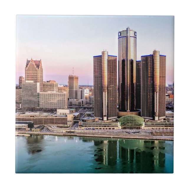 Detroit Skyline på Dawn Tile Underlägg (Framsidan)