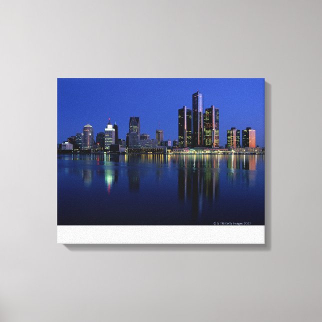 Detroit Skyline på natten Canvastryck (Framsida)