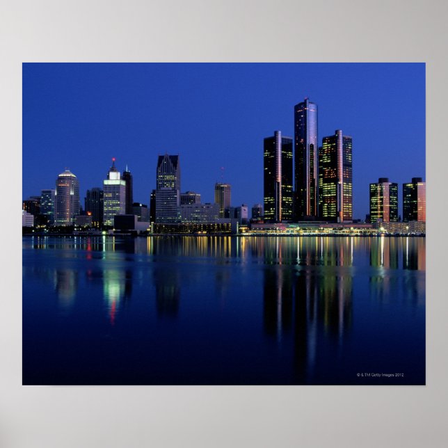 Detroit Skyline på natten Poster (Framsidan)
