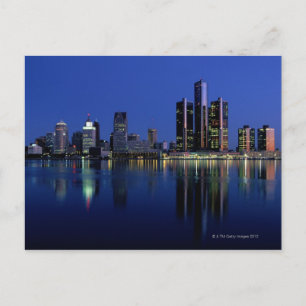 Detroit Skyline på natten Vykort