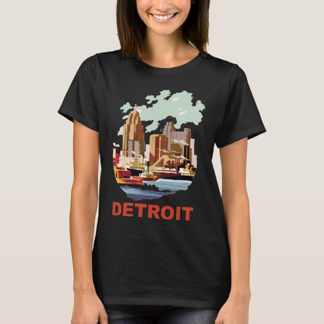 Detroit Skyline River, Industriel Retro, Resa T Shirt (Framsida)