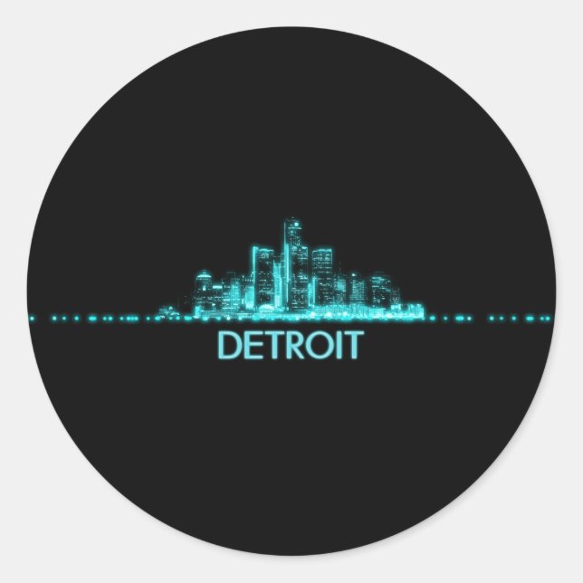 Detroit Skyline Runt Klistermärke (Framsida)