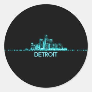 Detroit Skyline Runt Klistermärke