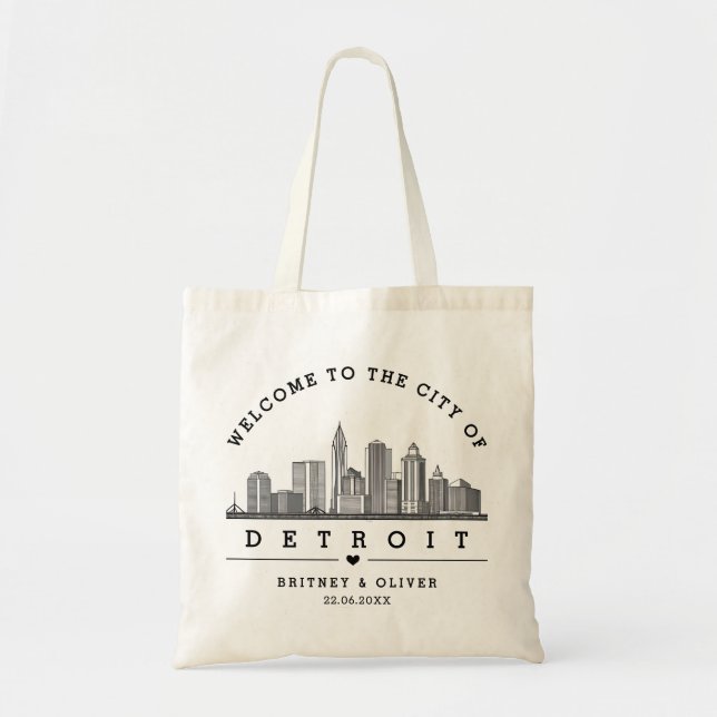 DETROIT Skyline Tote Bag - Personligt bröllp-förmå Tygkasse (Framsidan)