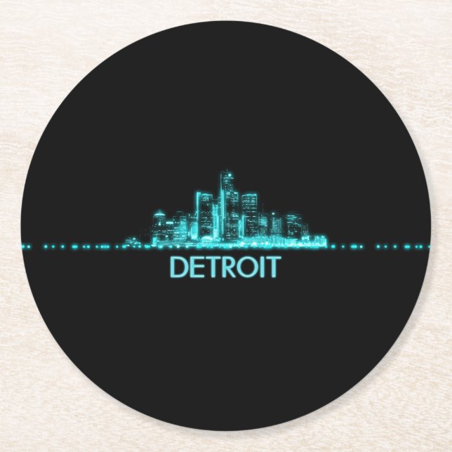 Detroit Skyline Underlägg Papper Rund (Framsidan)