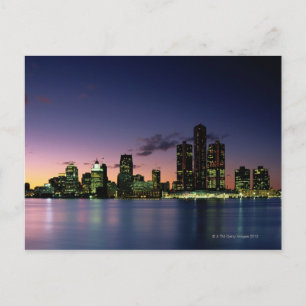 Detroit Skyline vid Dusk 2 Vykort