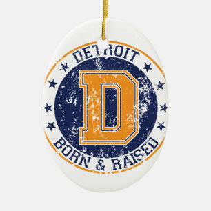 Detroit som är född och lyfts julgransprydnad keramik