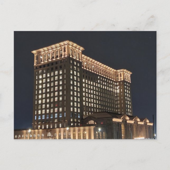 Detroit Tåg Station i natt Vykort (Framsida)