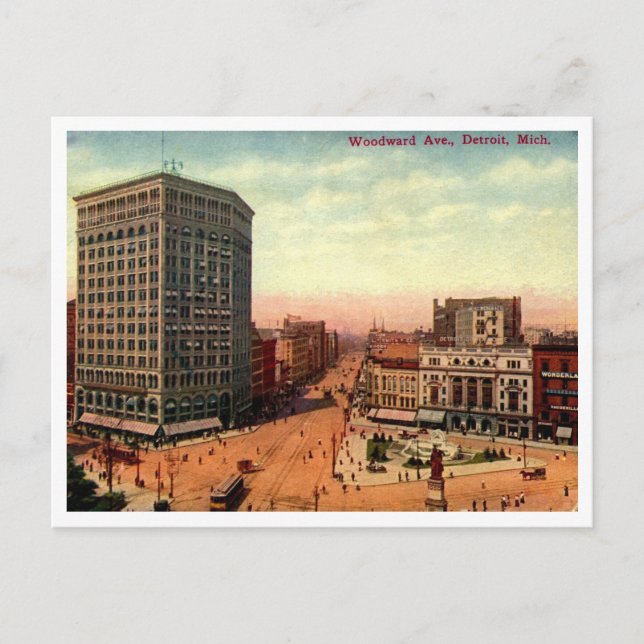 Detroit, Woodward Ave 1910s Vintage  Vykort (Framsida)