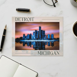 Detroit's Dusk Dreamscape Postcard Vykort
