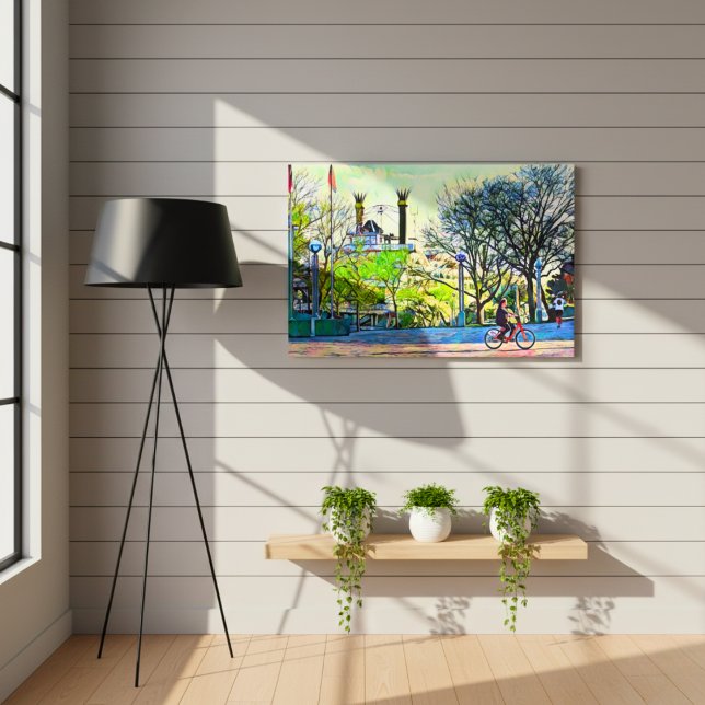 Detroit's Riverpromenareflektioner Canvastryck (Detroit's Riverwalk Reflections Canvas Print)