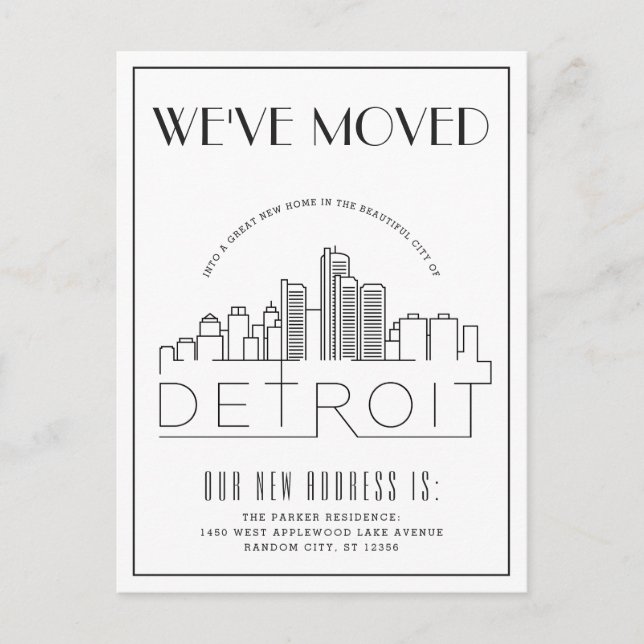 Detroits siluett Modern Deco adressändring Meddelande Vykort (Framsida)